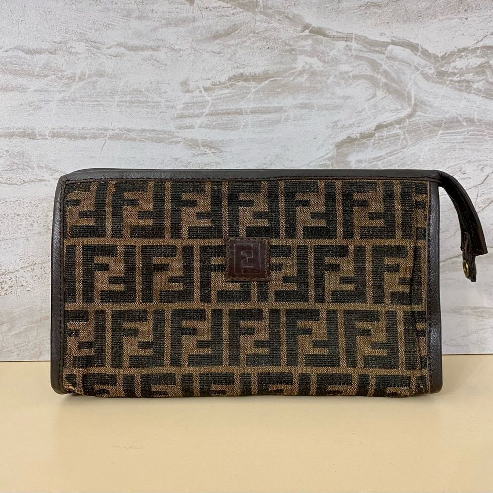 FENDI Zucca Canvas Leather Clutch Bag 💼